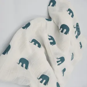Mortimer Elephant Teal Organic Muslin Swaddle