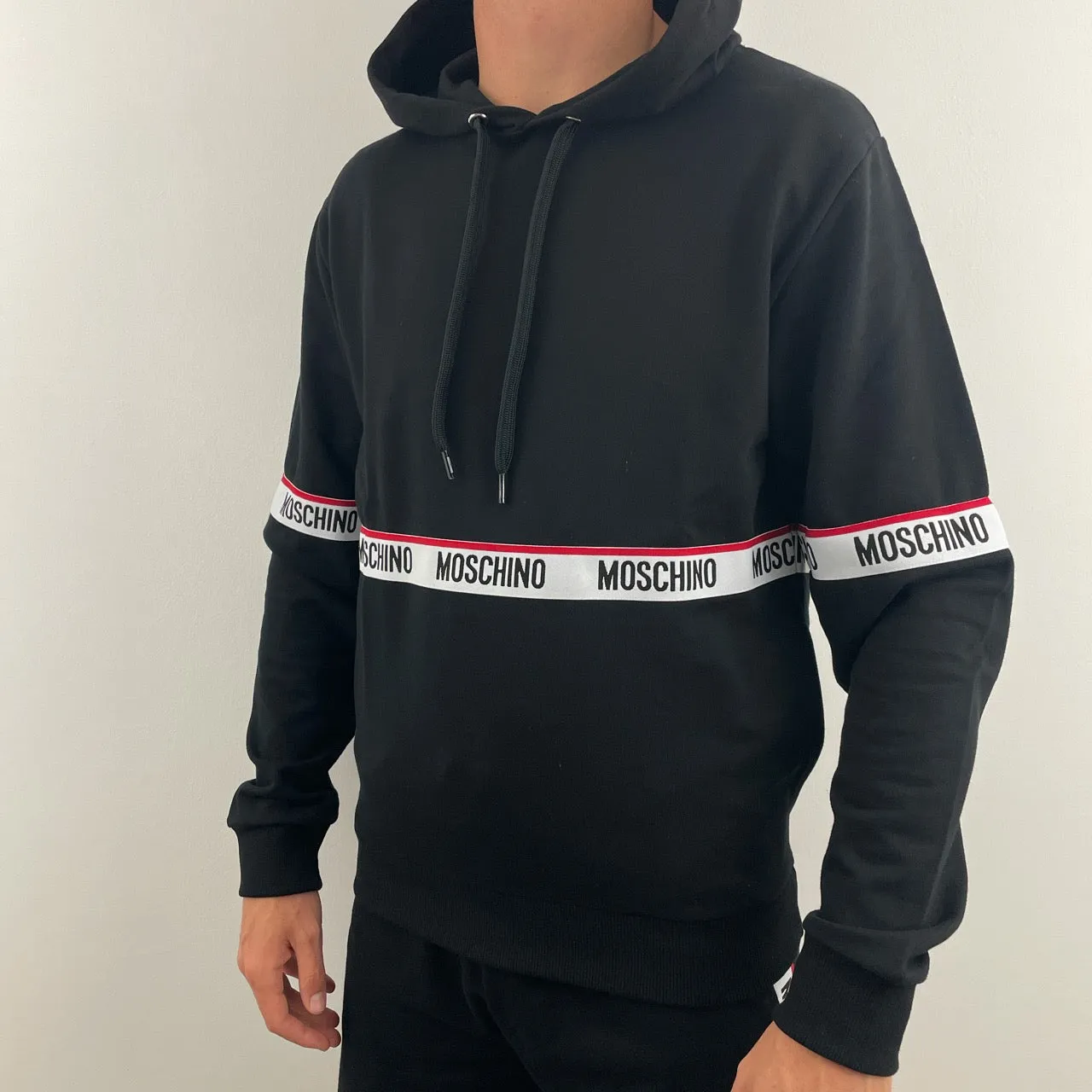 MOSCHINO TAPE PULLOVER HOODIE - BLACK