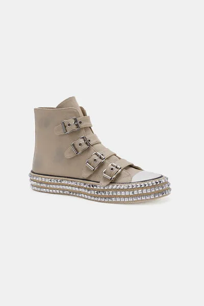 Multi-Buckle Straps Studded Platform Sneakers