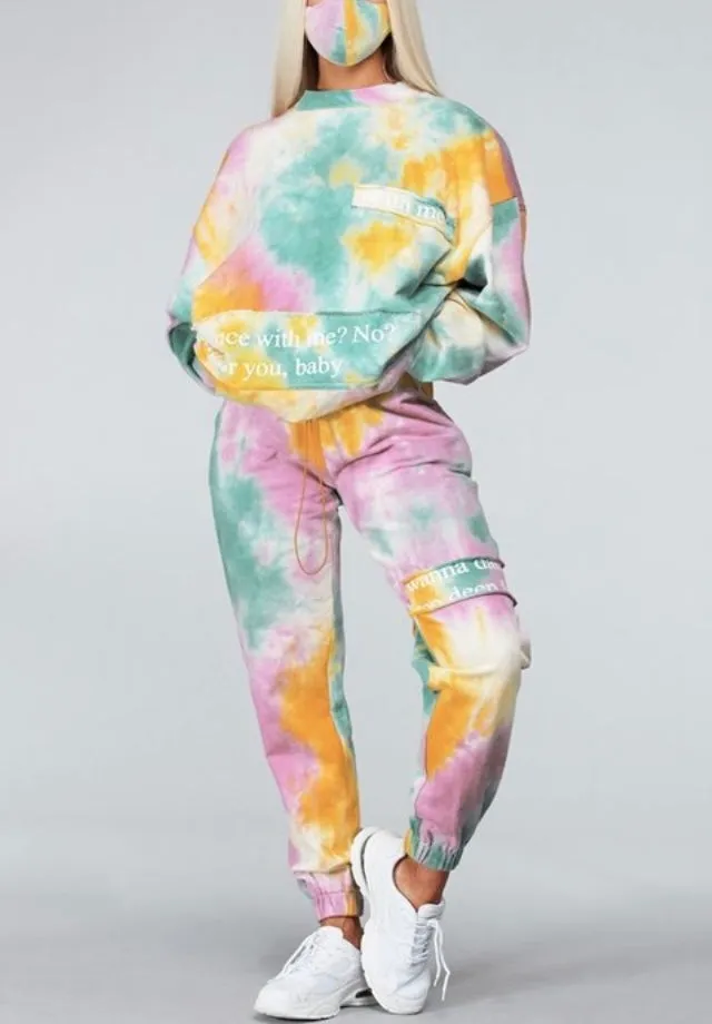 Multi-colored Tie-Dye Pullover Sweatshirt Pants Set