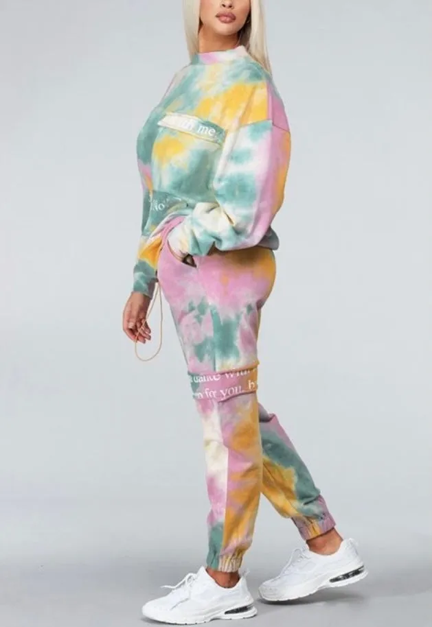 Multi-colored Tie-Dye Pullover Sweatshirt Pants Set