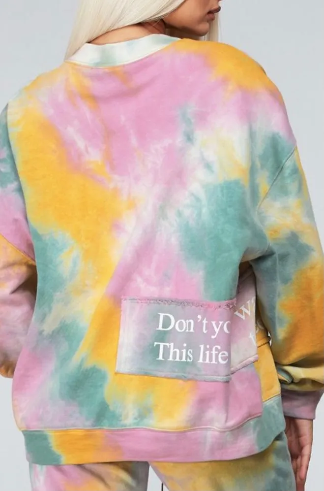 Multi-colored Tie-Dye Pullover Sweatshirt Pants Set