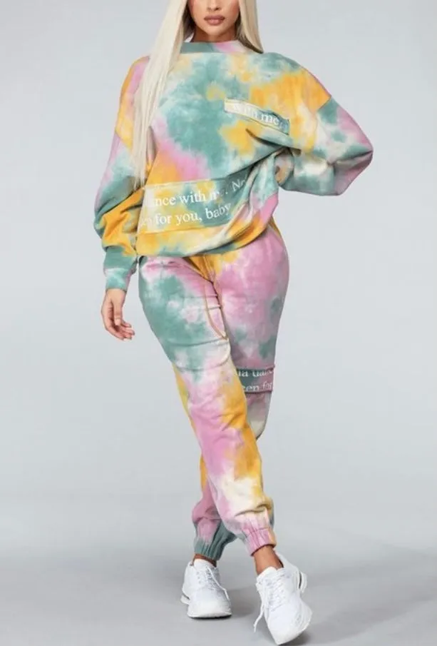 Multi-colored Tie-Dye Pullover Sweatshirt Pants Set