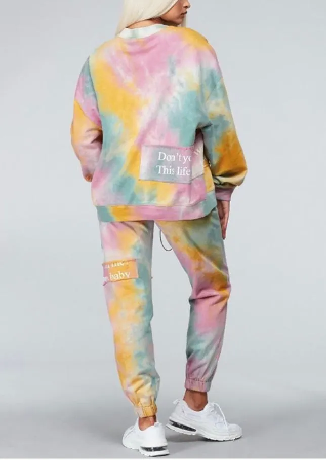 Multi-colored Tie-Dye Pullover Sweatshirt Pants Set