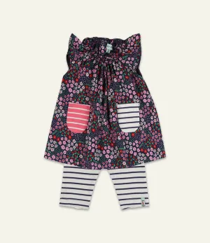 Multicoloured Floral Print Dress And Legging Set