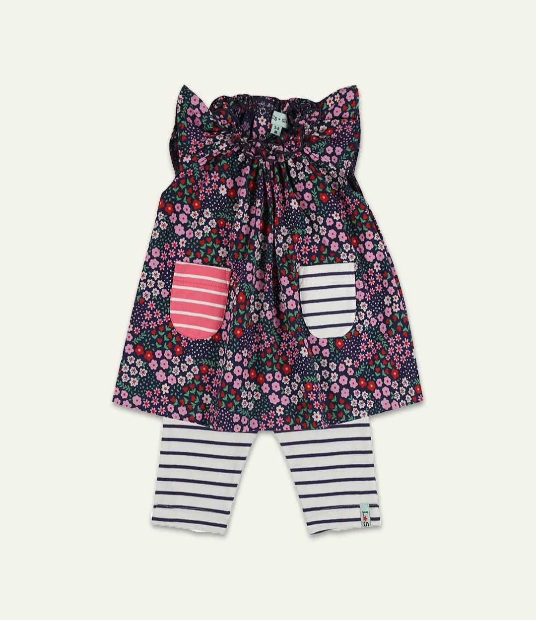 Multicoloured Floral Print Dress And Legging Set