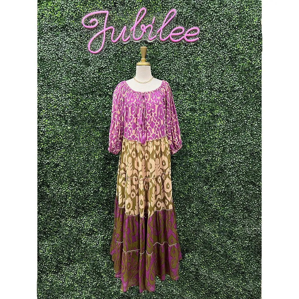 Nerissa Purple Print Rio Bis Maxi Dress