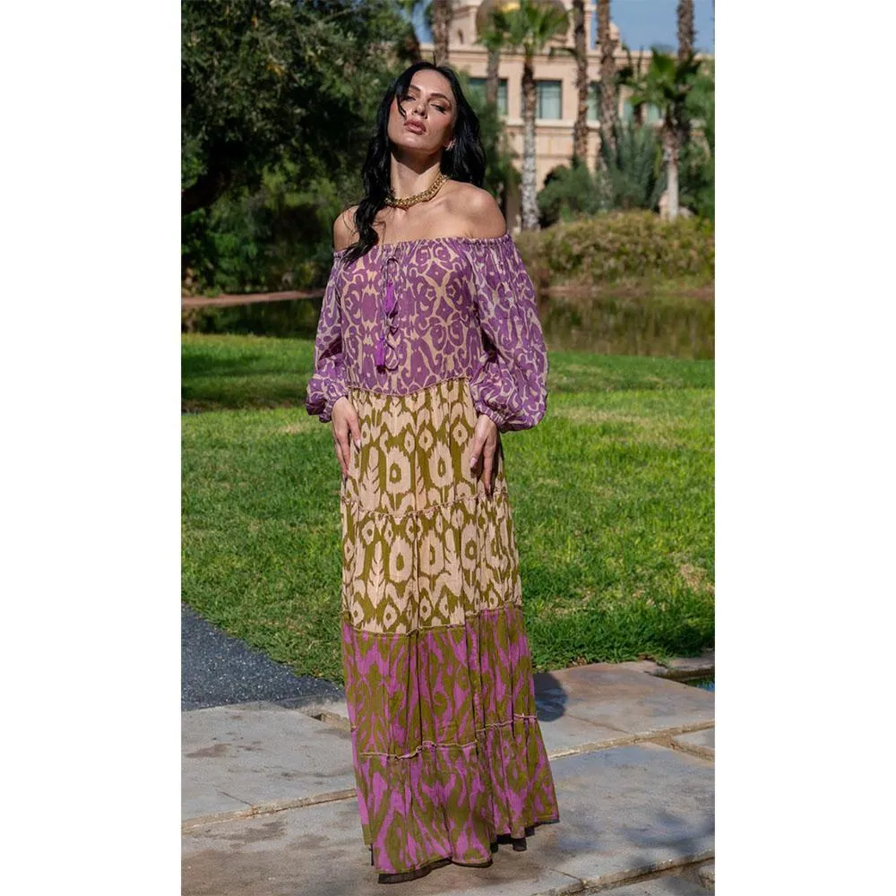 Nerissa Purple Print Rio Bis Maxi Dress