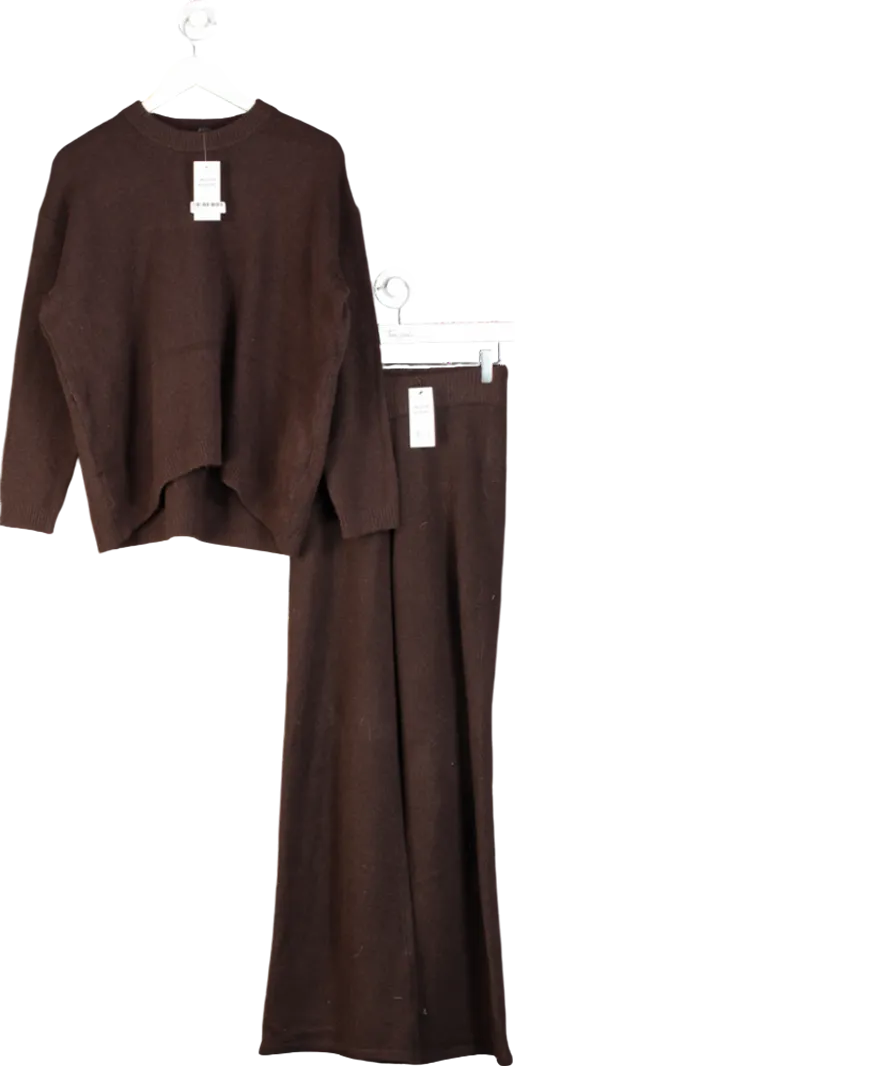 New Look Brown Oversized Knit Crewneck & Flare Set UK S