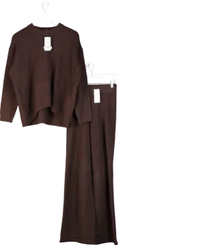 New Look Brown Oversized Knit Crewneck & Flare Set UK S