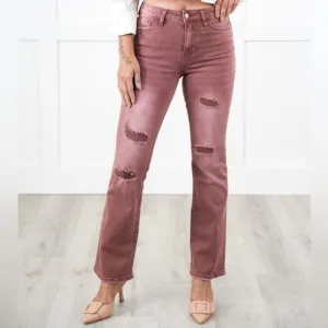 New Vervet High Rise Dark Mauve DistressedBootcut Jeans