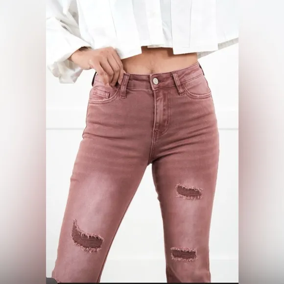New Vervet High Rise Dark Mauve DistressedBootcut Jeans