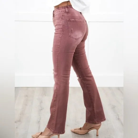 New Vervet High Rise Dark Mauve DistressedBootcut Jeans