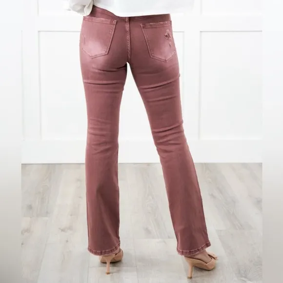 New Vervet High Rise Dark Mauve DistressedBootcut Jeans