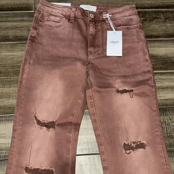 New Vervet High Rise Dark Mauve DistressedBootcut Jeans