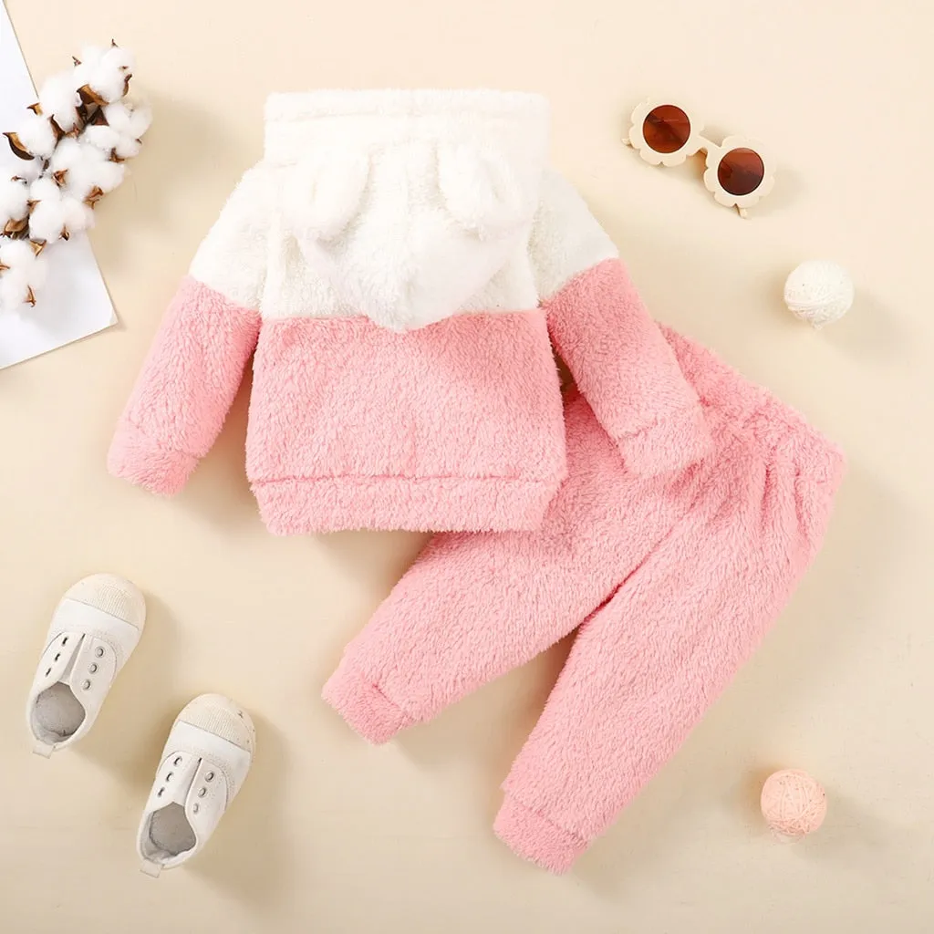 Newborn Baby Girl Fluff Hoodie Set   Pant