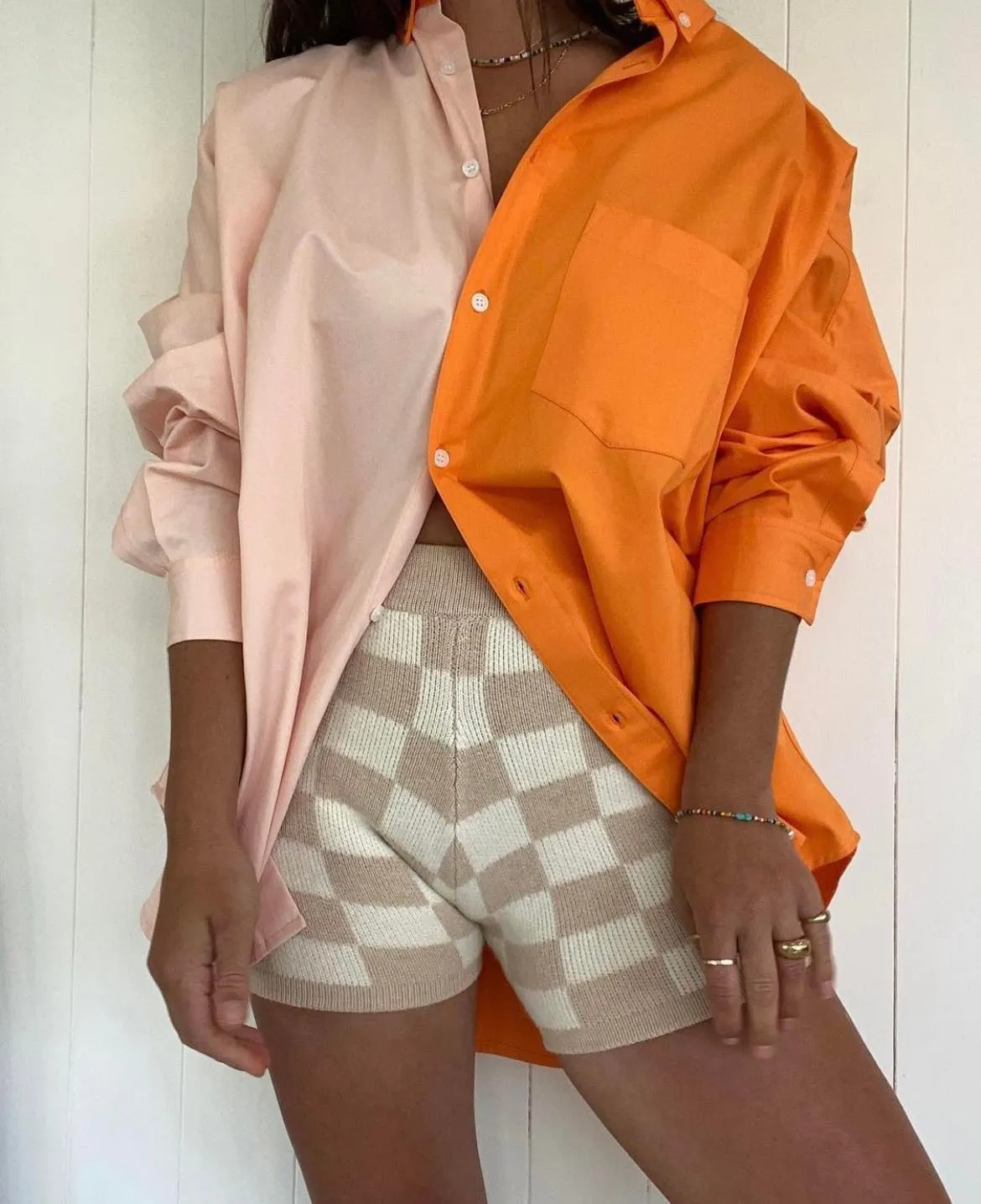 Nina Checkerboard Shorts Beige