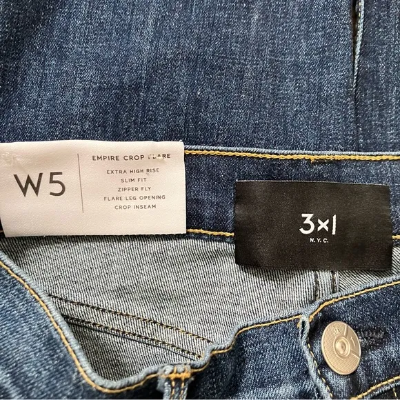 NWT 3x1 Denim NYC Empire Crop Flare High Rise Jeans Mia Wash Blue size 28