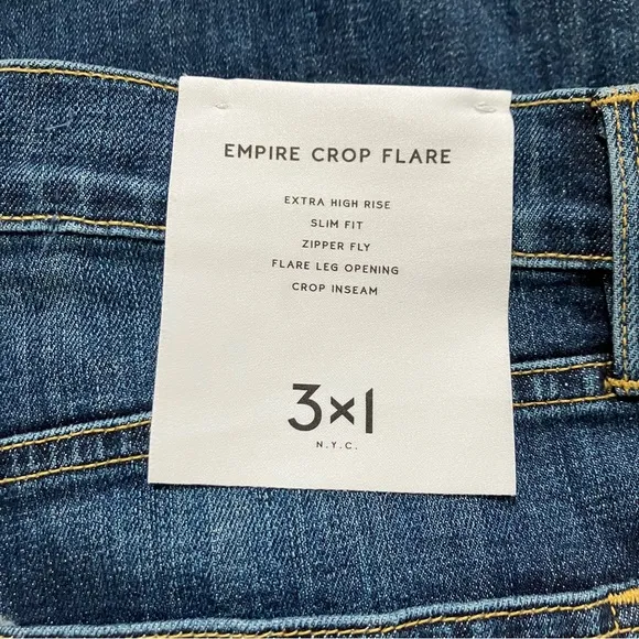 NWT 3x1 Denim NYC Empire Crop Flare High Rise Jeans Mia Wash Blue size 28