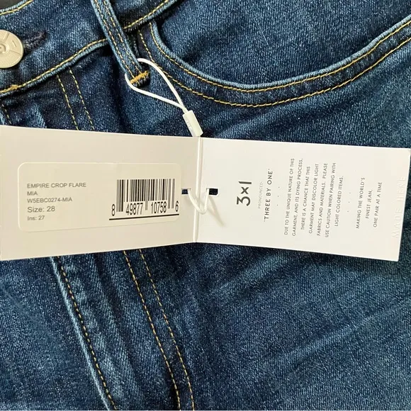 NWT 3x1 Denim NYC Empire Crop Flare High Rise Jeans Mia Wash Blue size 28