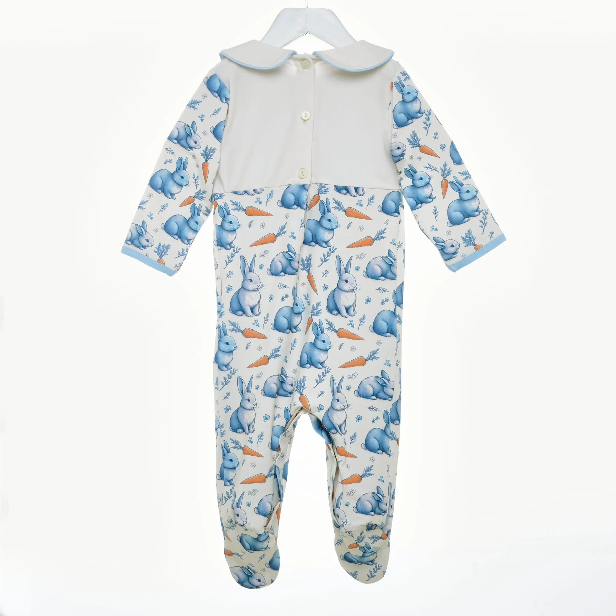 Ocean Baby Boys Cream Smocked Bunny Print Sleepsuit & Bib Set (NB-12M)