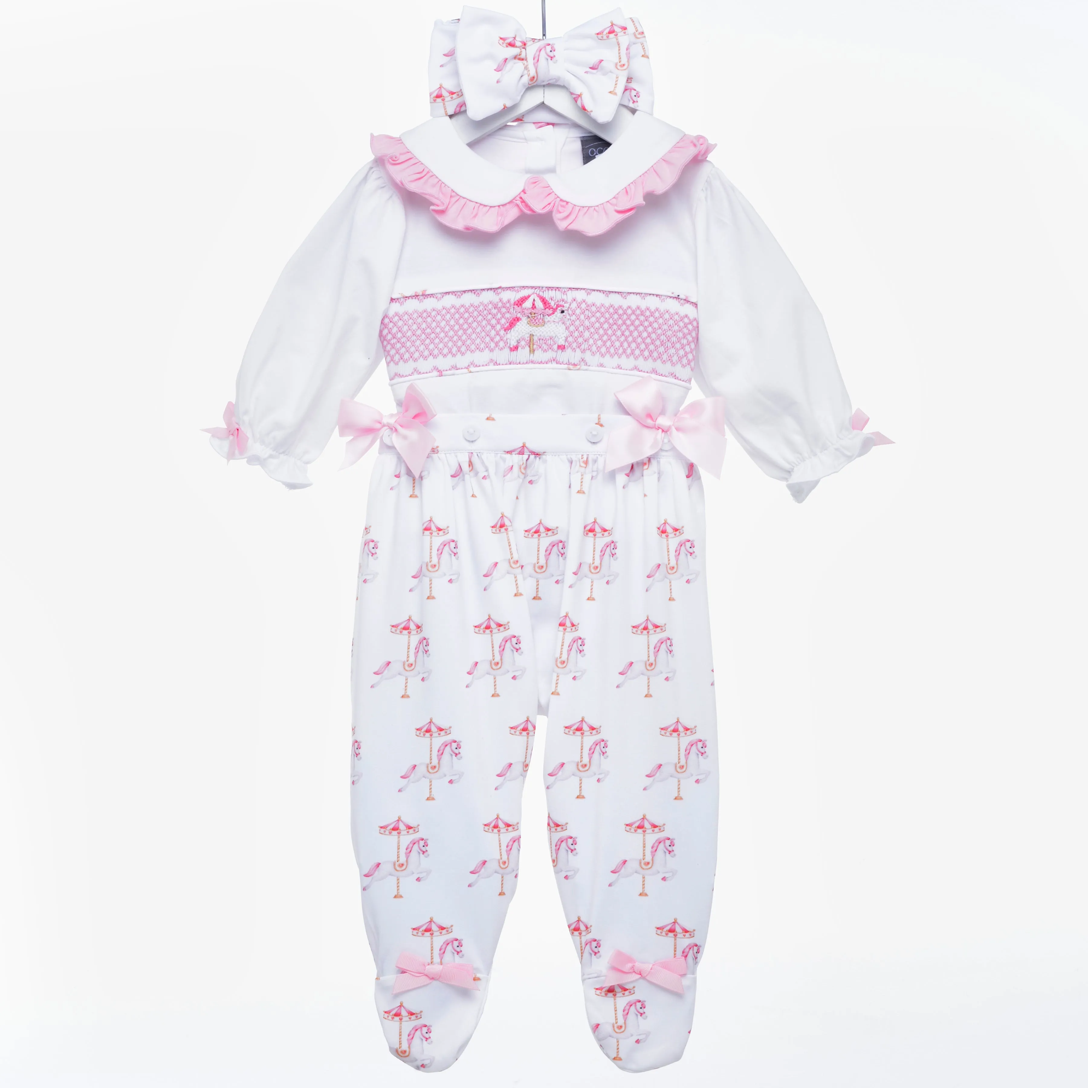 Ocean Baby New Concept Smocked Sleepsuit-Outfit & Headband Set (NB-18M) Carousel