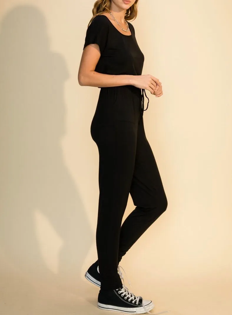 Off the Shoulder Short Sleeve Jersey Jumpsuit