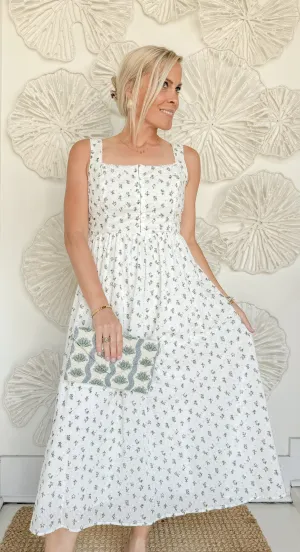 Off White Blue Floral Print Maxi