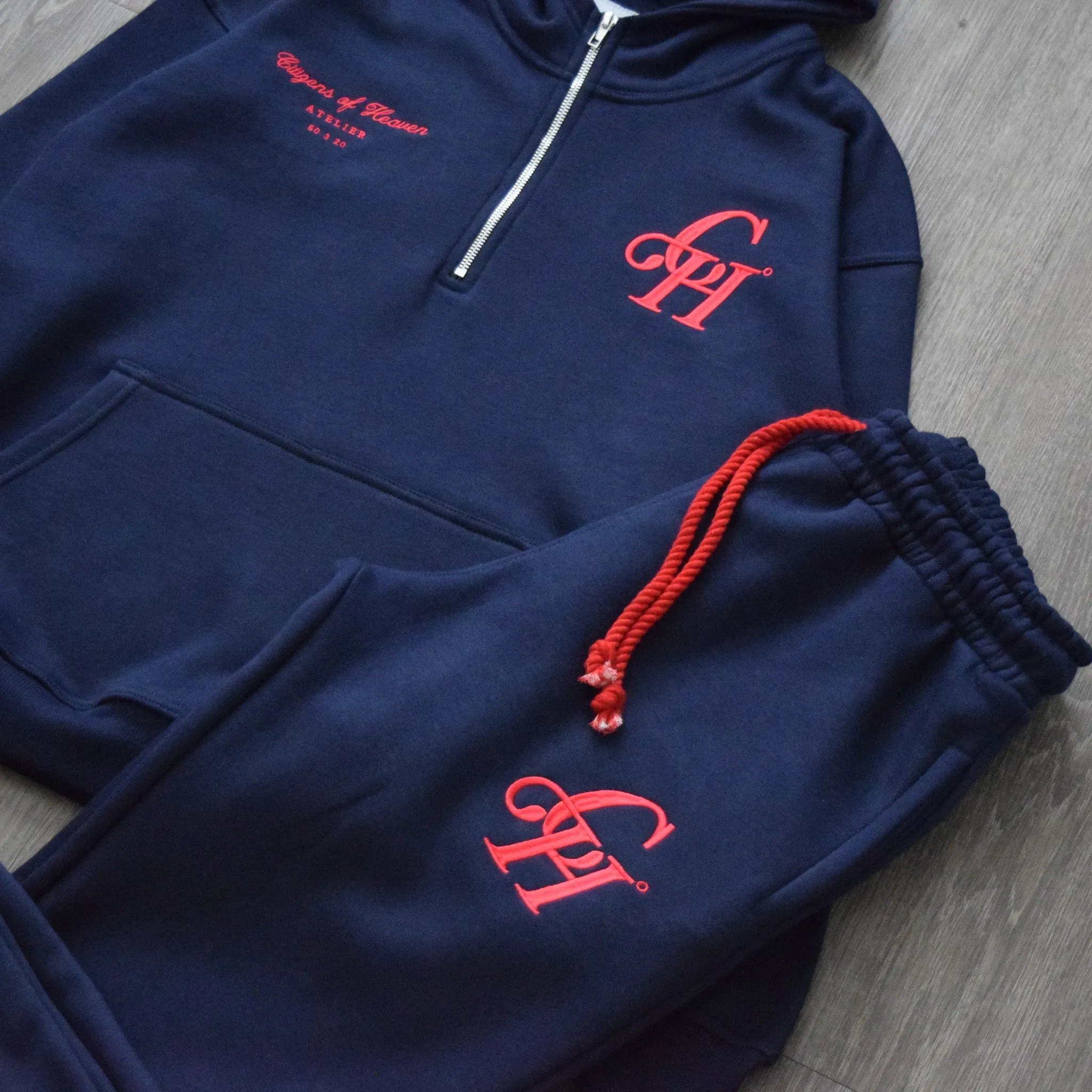 On The Go Half Zip Hooded Sweat Set- Navy
