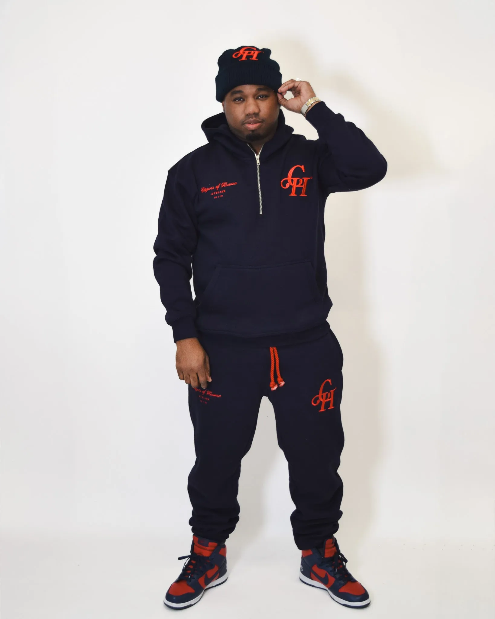 On The Go Half Zip Hooded Sweat Set- Navy