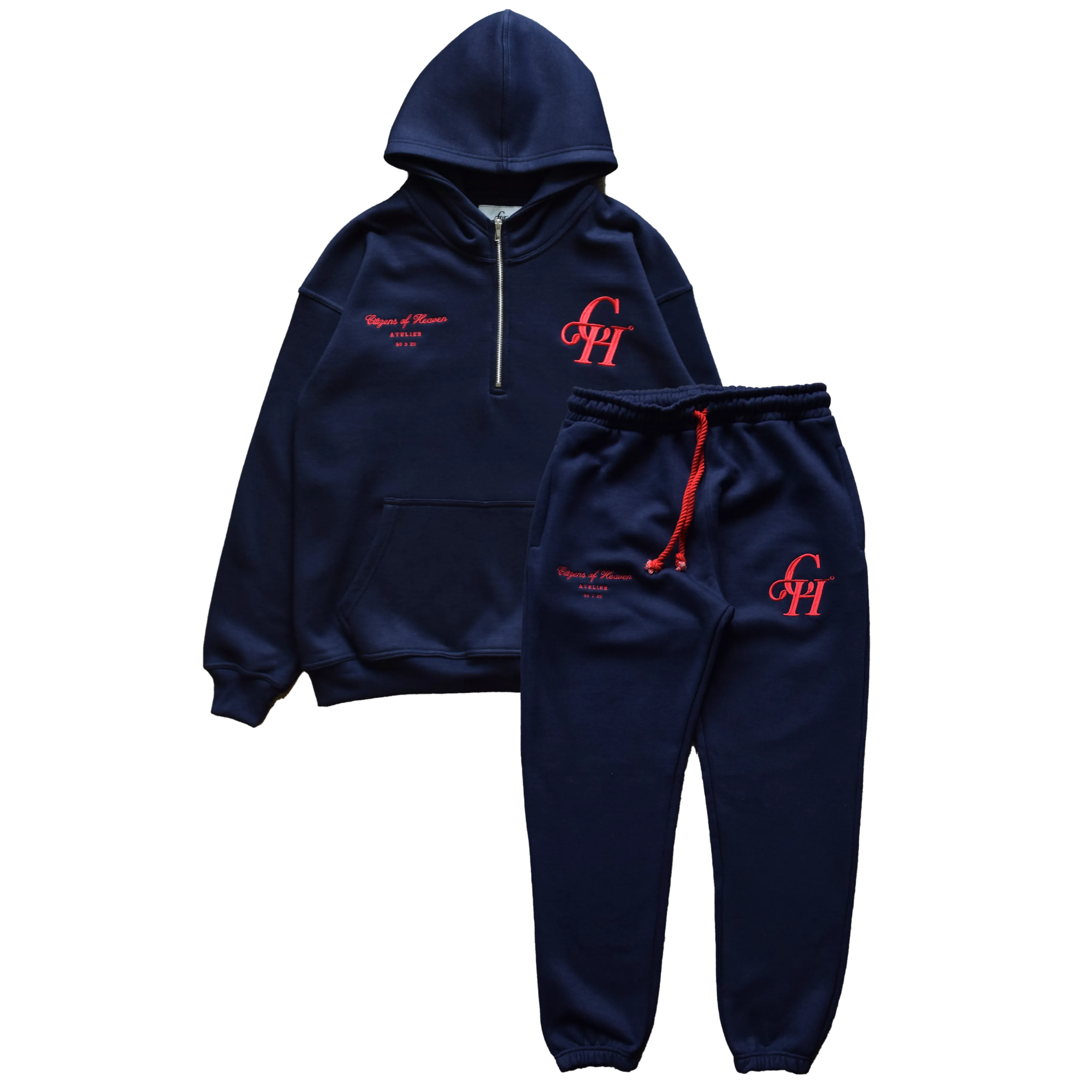 On The Go Half Zip Hooded Sweat Set- Navy