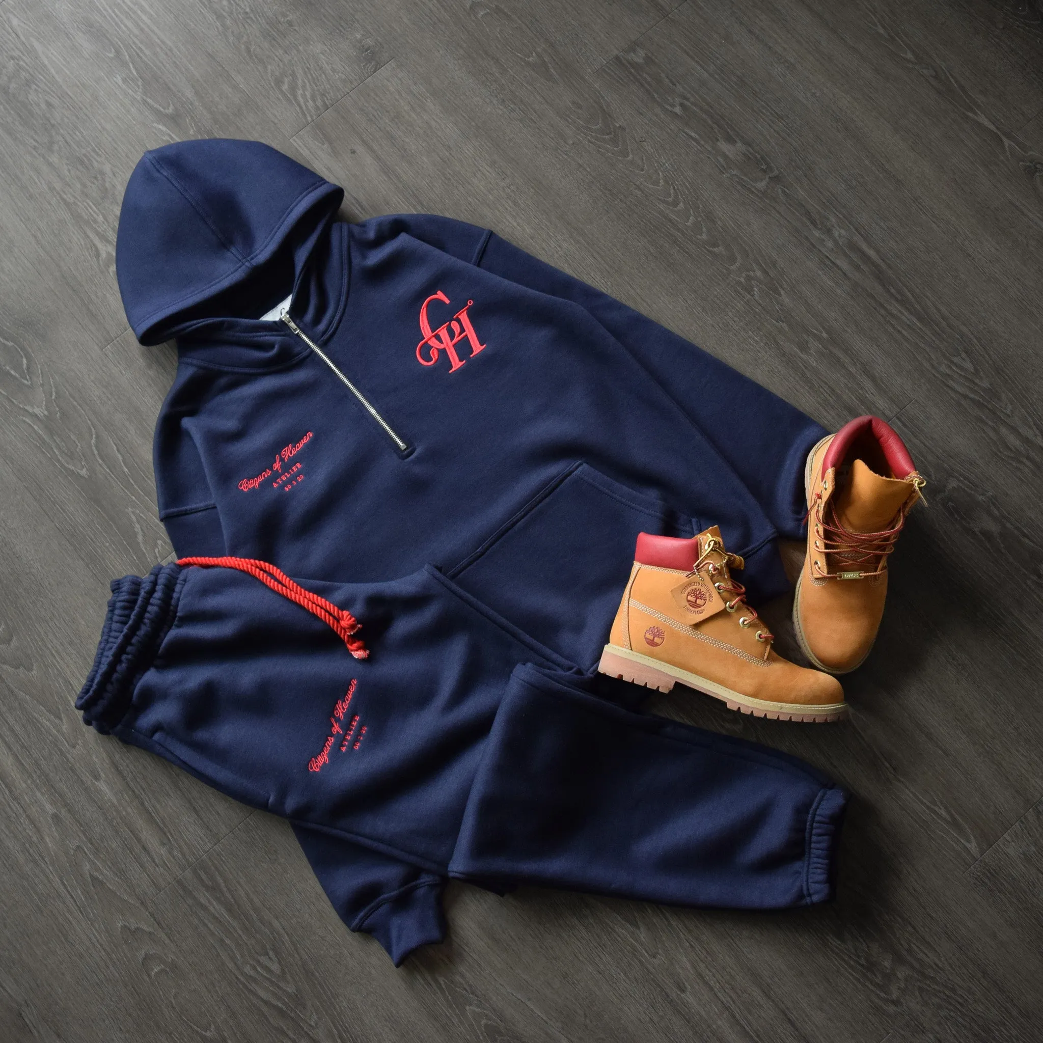 On The Go Half Zip Hooded Sweat Set- Navy