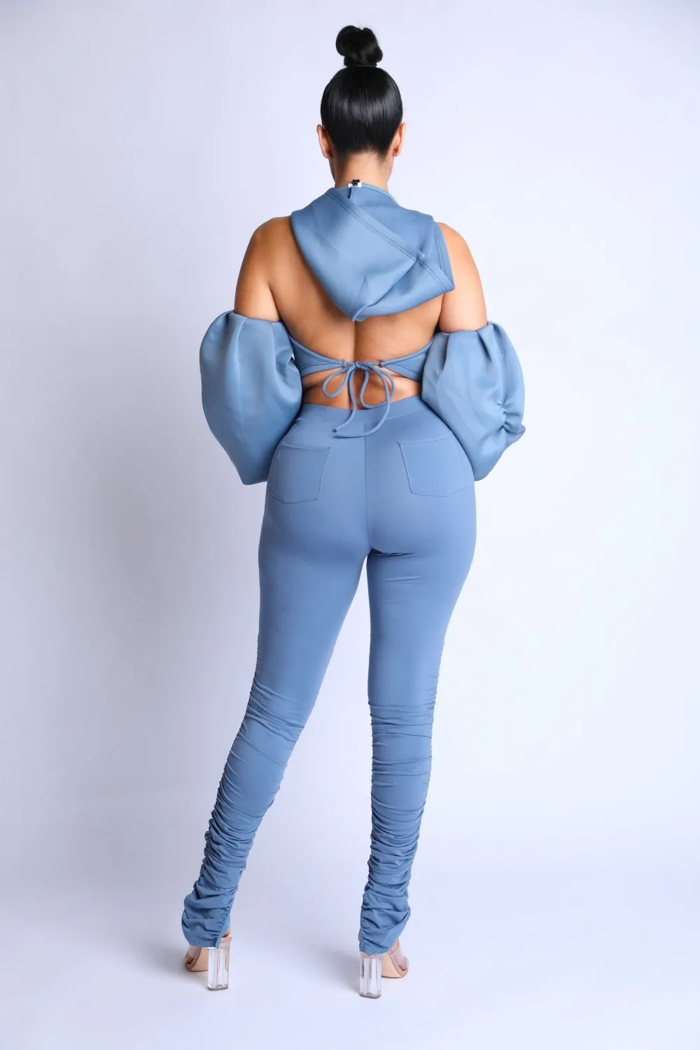 Open Shoulder Puff Sleeve Hoodie Set