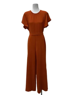 Orange Belted Sleeved Jumpsuit
