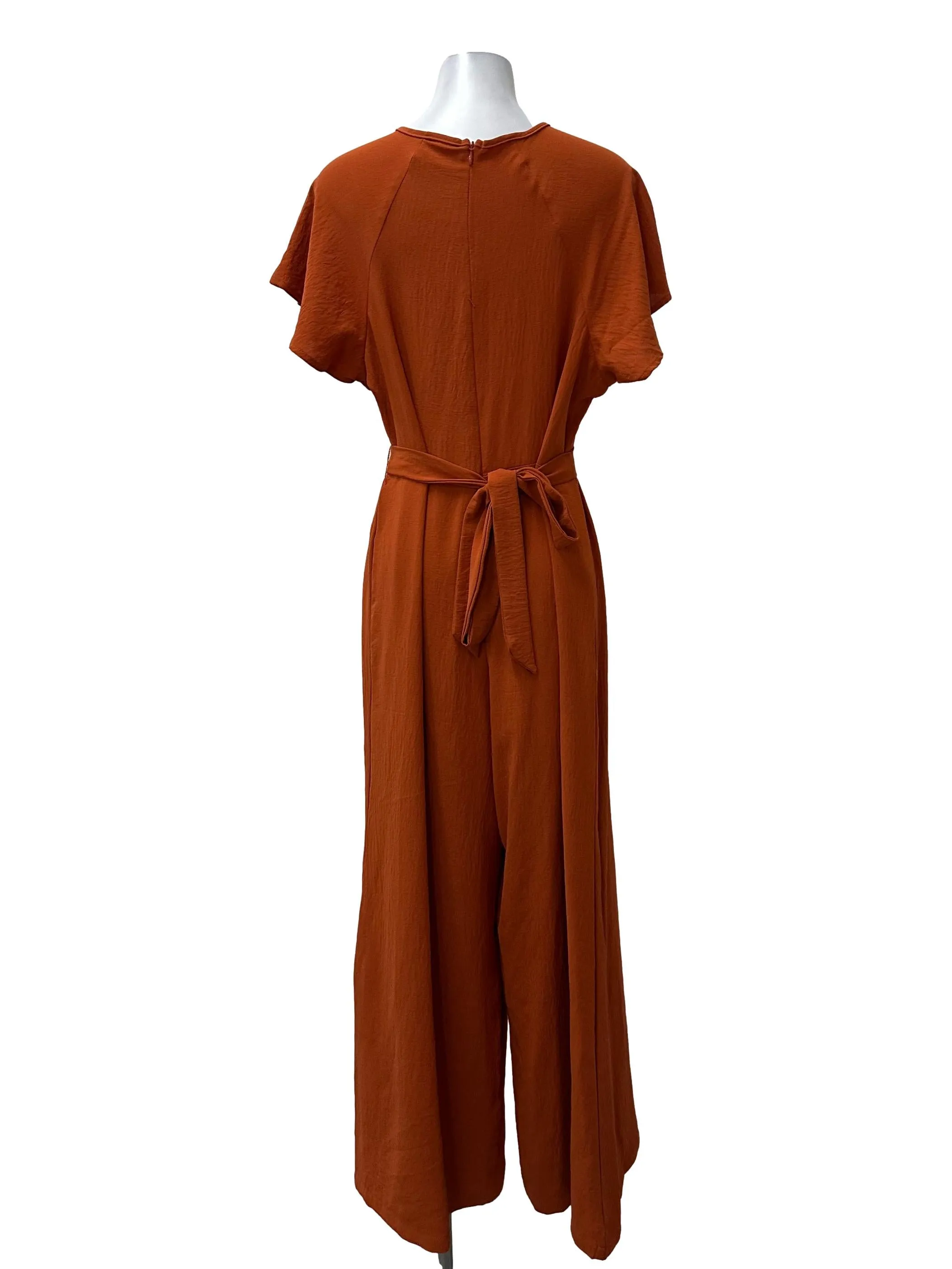 Orange Belted Sleeved Jumpsuit