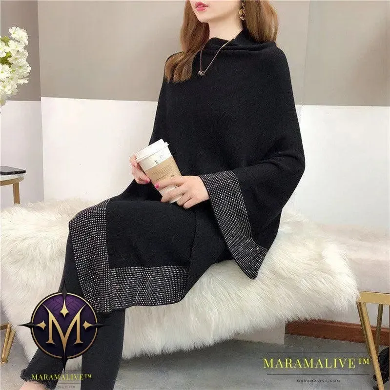 Outer Bat Sweater With Diamond Studded Black Sweater
