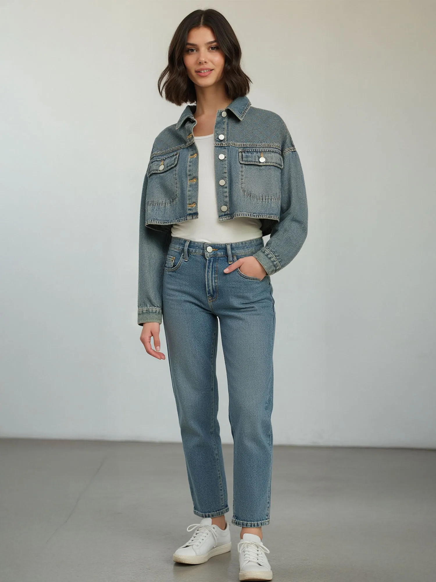 Oversized Cropped Denim Jacket