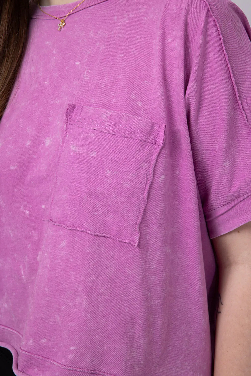 Oversized Cropped Mineral Wash Knit T-Shirt for Women in Orchid | NT11429-ORCHID