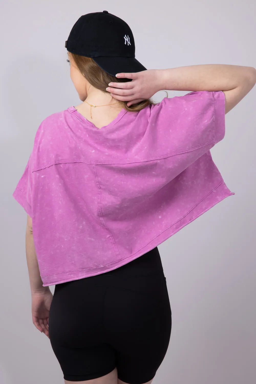 Oversized Cropped Mineral Wash Knit T-Shirt for Women in Orchid | NT11429-ORCHID