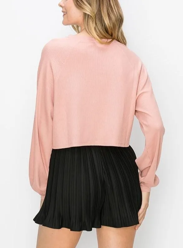 Oversized Drop Shoulder Thermal Waffle Crop Top
