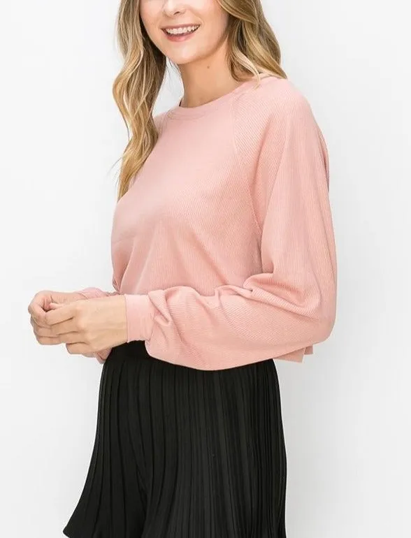 Oversized Drop Shoulder Thermal Waffle Crop Top
