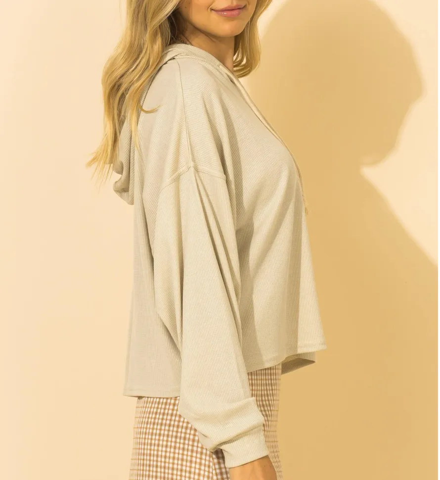Oversized Drop Shoulder Thermal Waffle Hoodie