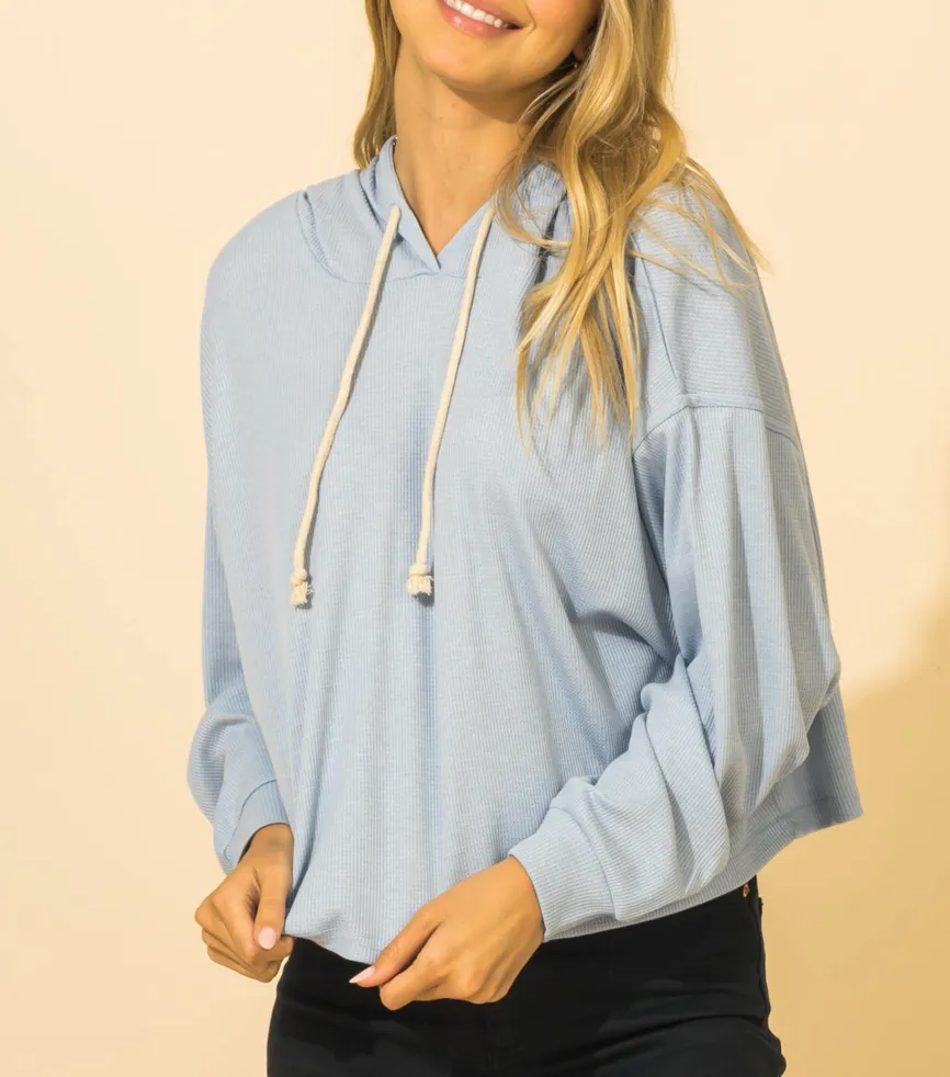 Oversized Drop Shoulder Thermal Waffle Hoodie