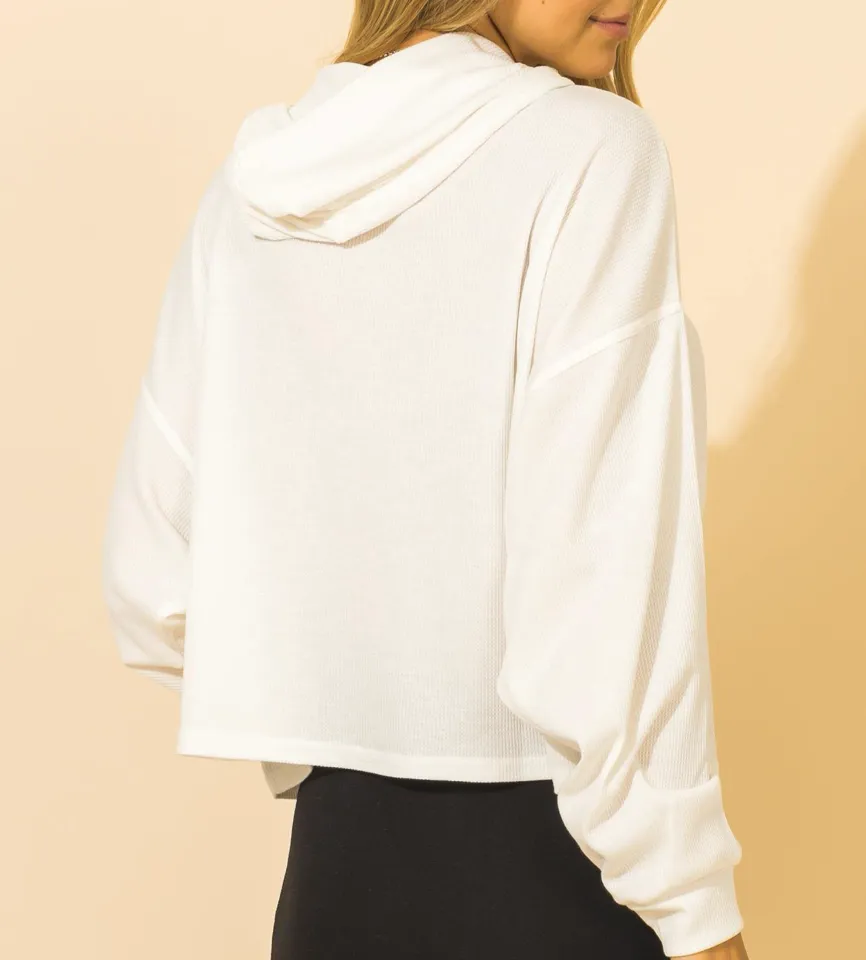 Oversized Drop Shoulder Thermal Waffle Hoodie