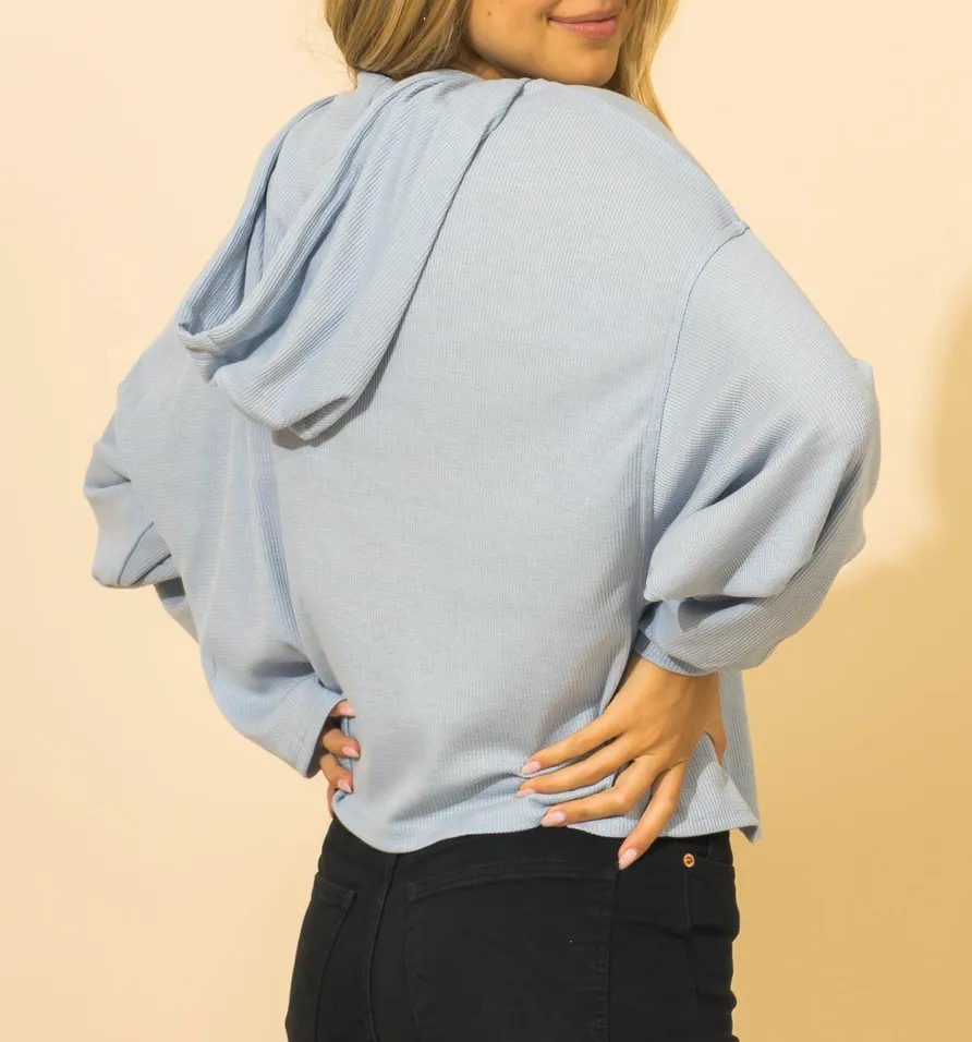Oversized Drop Shoulder Thermal Waffle Hoodie