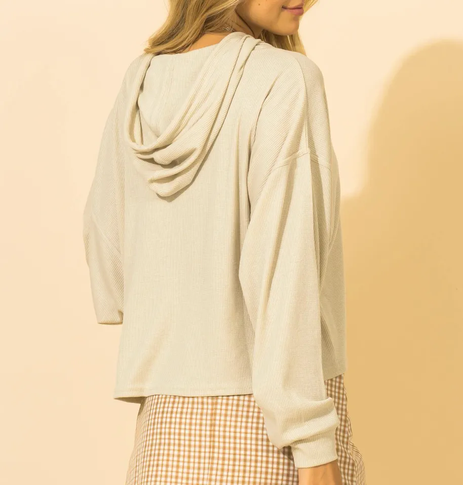 Oversized Drop Shoulder Thermal Waffle Hoodie