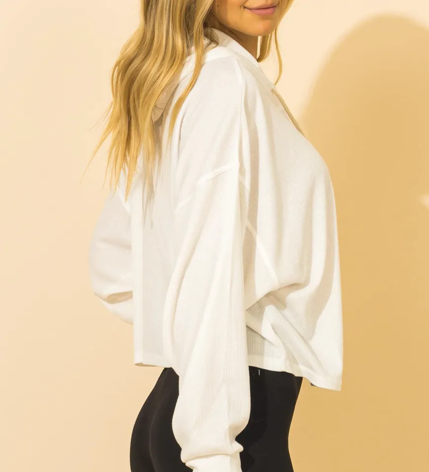 Oversized Drop Shoulder Thermal Waffle Hoodie