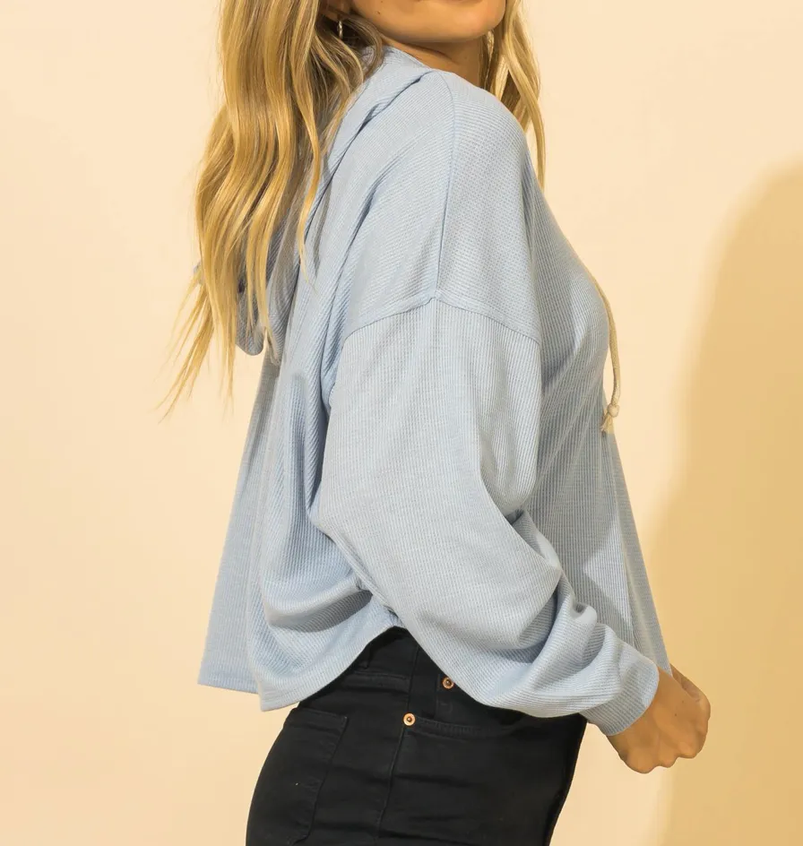 Oversized Drop Shoulder Thermal Waffle Hoodie