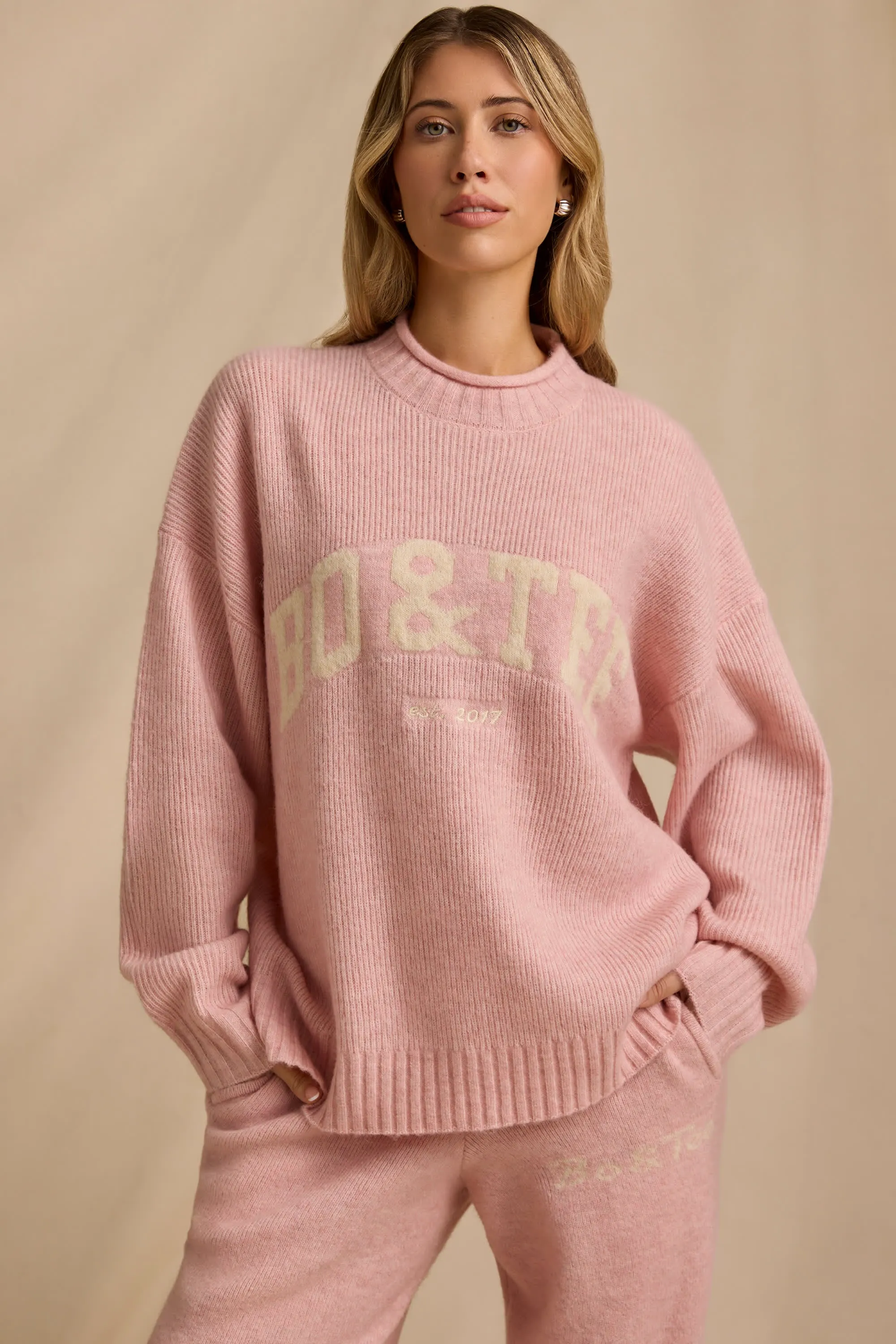 Oversized Knit Jumper in Blush Pink