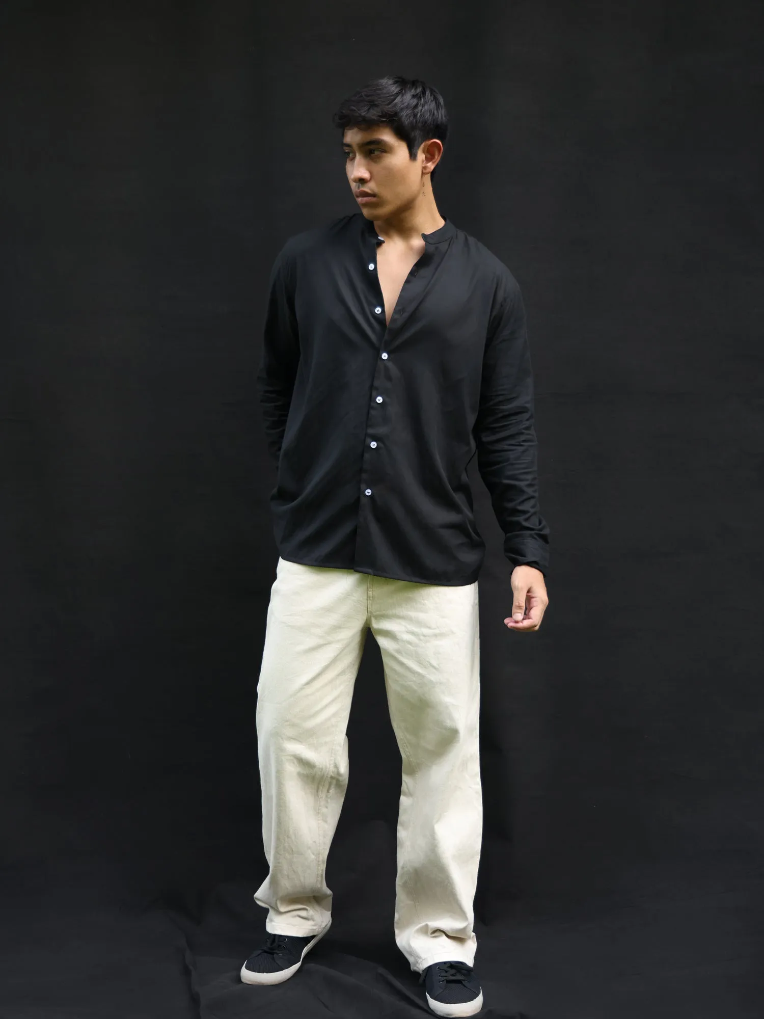 Oversized Long Sleeve chinese collar shirt